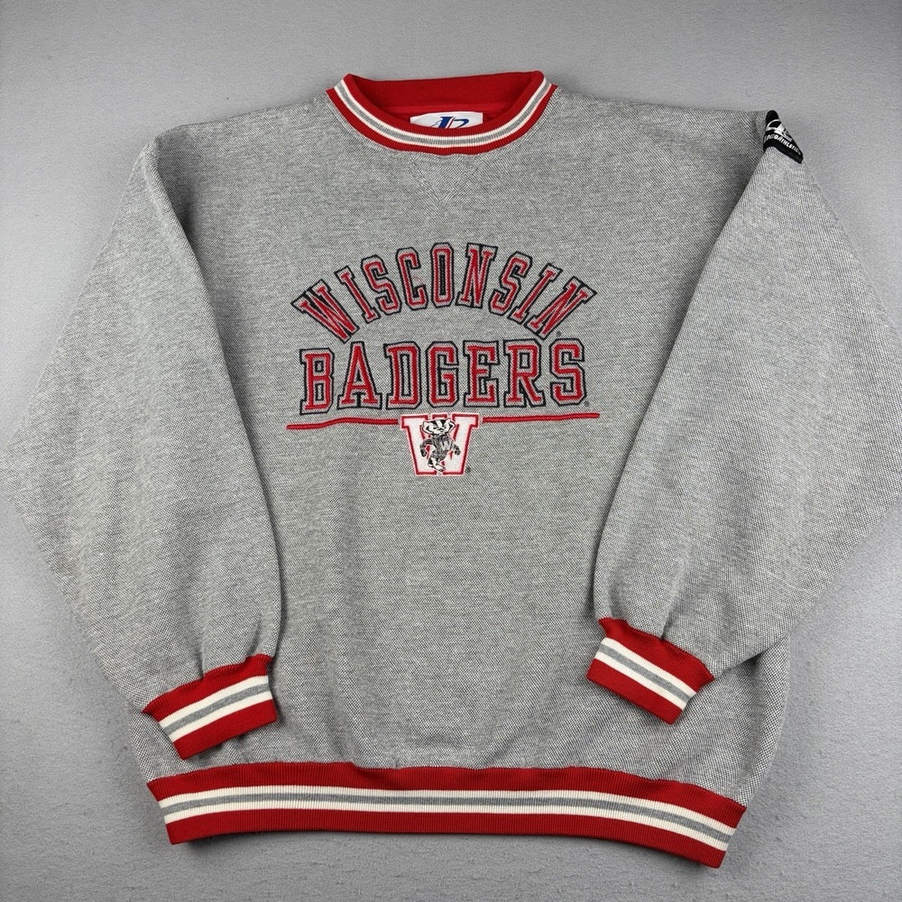 Vintage Logo Athletic Wisconsin Badgers Crewneck Sweatshirt Gray Men's XL